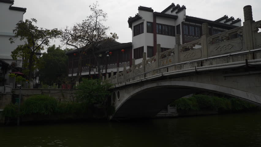 day time nanjing city old town famous riverside bay bridge slow motion panorama 4k china