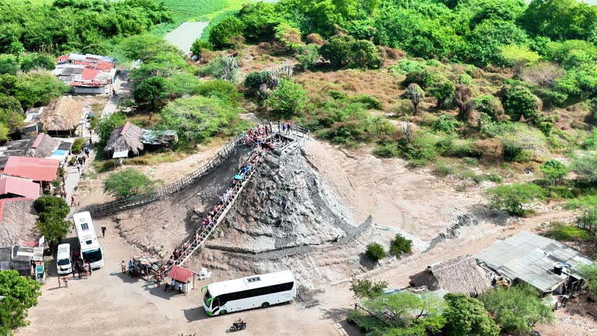 Aerial video made with a drone, at the Totumo mud volcano and near the lake of the same name, in the department of Bolivar, near Cartagena, Colombia.