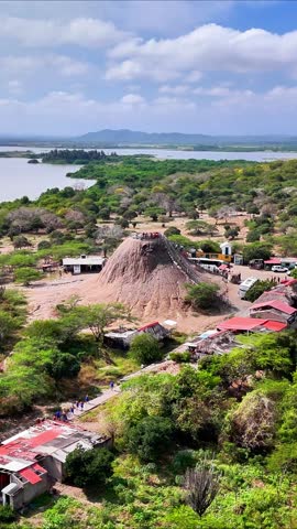 Aerial video made with a drone, at the Totumo mud volcano and near the lake of the same name, in the department of Bolivar, near Cartagena, Colombia.