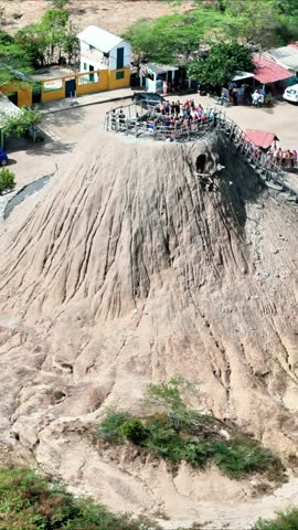 Aerial video made with a drone, at the Totumo mud volcano and near the lake of the same name, in the department of Bolivar, near Cartagena, Colombia.