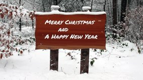 Merry Christmas and A Happy New Year written on a snowy board in winter - Powered by Shutterstock - Get 15% off with code: PIKWIZARD15