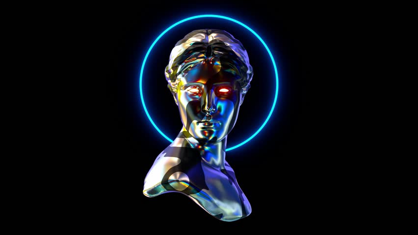 Abstract 3d render human with glare of dispersion and glass in rainbow color. Geometric figure in holographic color on a black background. Pink shape object and design element.