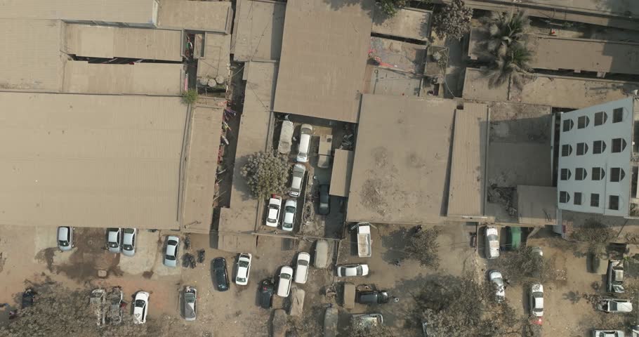 Aerial view of urban landscape with rooftops and buildings in a bustling city, Dhaka, Dhaka Province, Bangladesh.