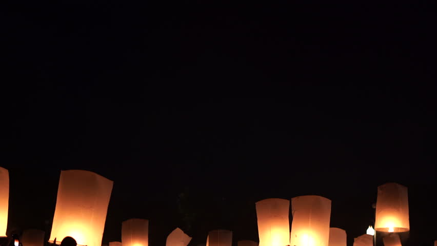 Floating sky lanterns in Yi-Peng Loy Krathong festival , Chiang Mai ,Thailand