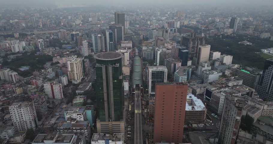 Aerial view of breathtaking skyline with modern skyscrapers and dense urban landscape, Dhaka, Dhaka Province, Bangladesh.