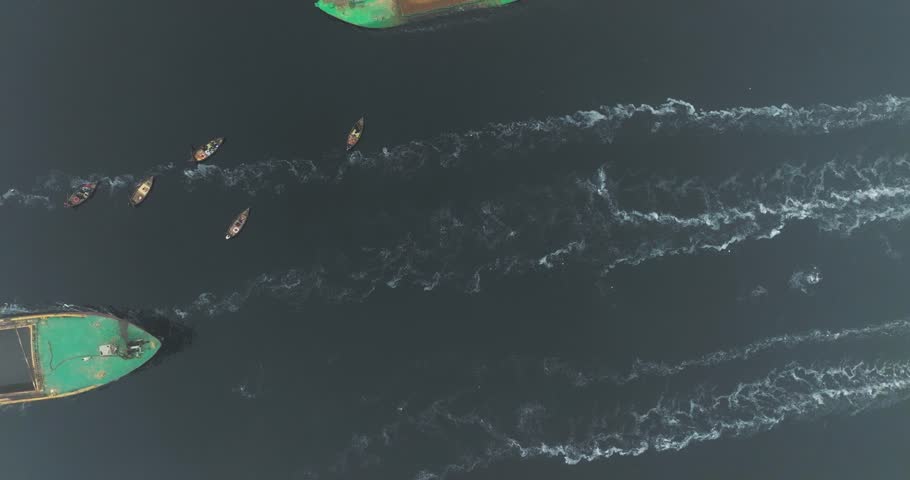 Aerial view of Buriganga river with serene boats and tranquil water, Dhaka, Dhaka Province, Bangladesh.