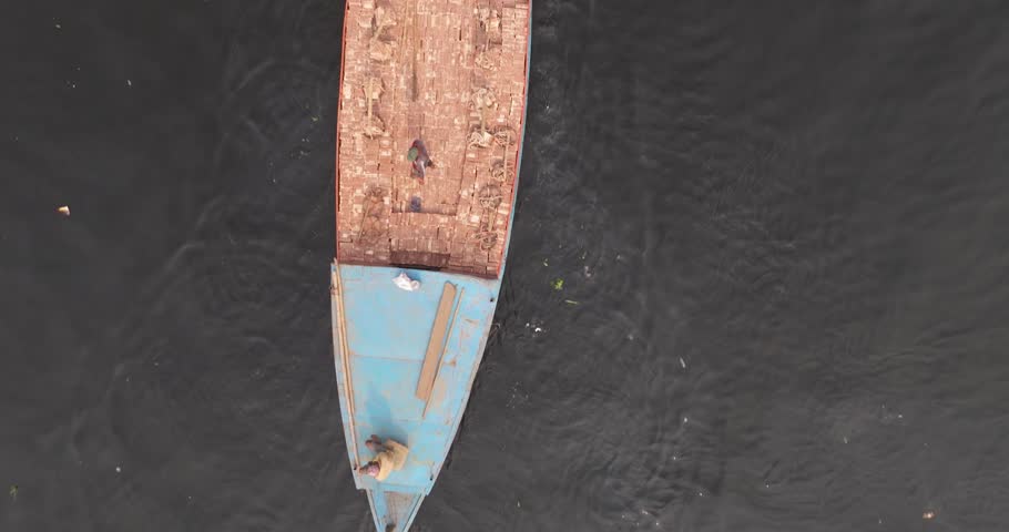 Aerial view of Buriganga river bustling with traditional boats and vibrant daily life, Dhaka, Dhaka Province, Bangladesh.