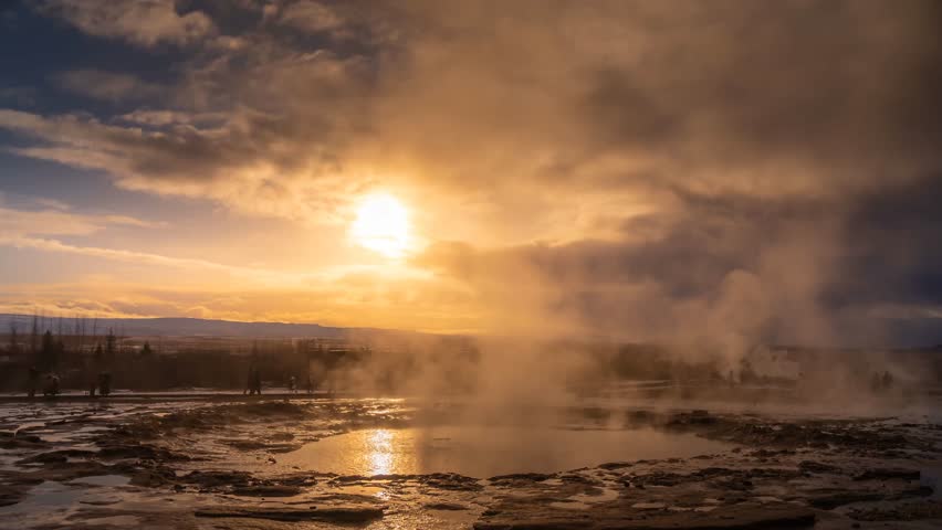 Time lapse of Strokkur Geyser exploding at Geysir Hot Springs in winter, Reykjavik, Iceland