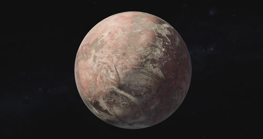 Red fiction planet with white oxygen atmosphere rotating in outer space. Suitable for education usage, 4K loop video footage. Elements of this footage were furnished by NASA