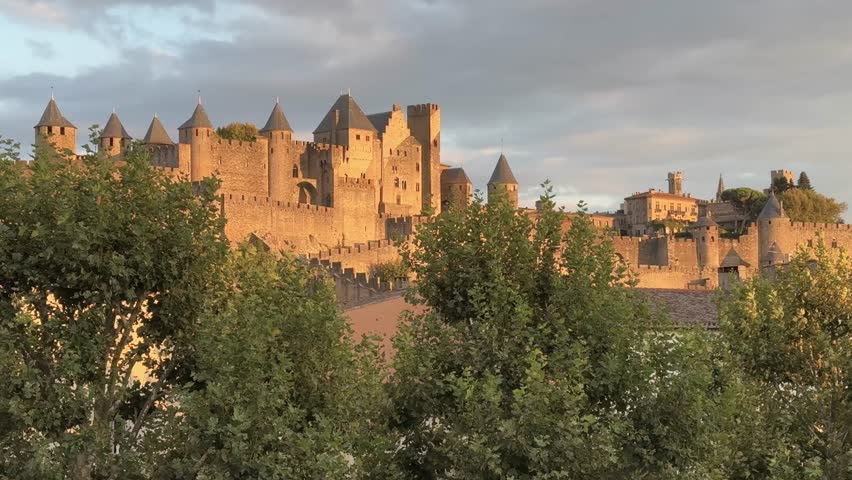 A view of The Cite de Carcassonne, UNESCO, a medieval castle located in the city of Carcassonne, Aude, Occitania, France