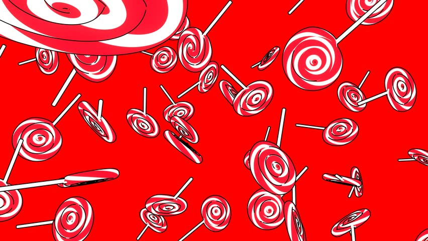 Toon-style lollipops of red color on a red background.
Loop able 3DCG animation.
