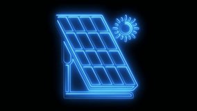 Glowing neon line solar power station icon, view of solar power panel icon with sun, Neon solar panels on the roof in sunny weather, Solar cell icon - Powered by Shutterstock - Get 15% off with code: PIKWIZARD15