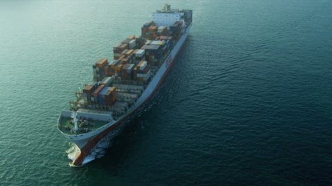 Aerial view of ocean Container ship Hong Kong Island, South China Sea, China, Asia 