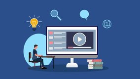 Online Learning using video Content Concept Animation. Young Male In Virtual Education Character Cartoon on Computer Screen - Powered by Shutterstock - Get 15% off with code: PIKWIZARD15