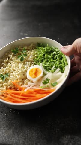 budda bowl noodles vegetables salad tasty fresh delicious gourmet food background table rustic food top view copy space keto and paleo diet vegetarian and vegan food