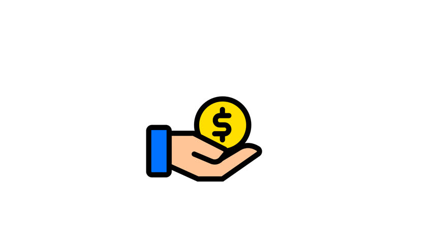 Hand holding coin icon animation, Transparent and green background
