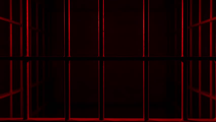 Prison Cell Bars Casting Shadows: Symbolizing Confinement and Loss of Freedom. metal prison cell bars casting shadows on the floor, representing themes of incarceration, confinement