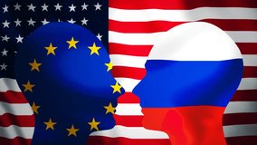 Flags Russia EU US as persons, global politics and international relations concept - Powered by Shutterstock - Get 15% off with code: PIKWIZARD15