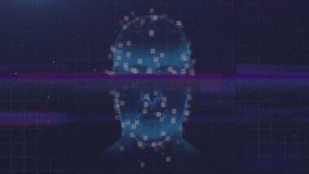 Animation of digital face recognition with data points on blue grid background. Biometrics, technology, artificial intelligence, security, identification, innovation - Powered by Shutterstock - Get 15% off with code: PIKWIZARD15