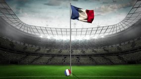French flag waving in stadium with Coming Soon text and fireworks animation. Patriotism, celebration, sports, anticipation, event, announcement - Powered by Shutterstock - Get 15% off with code: PIKWIZARD15