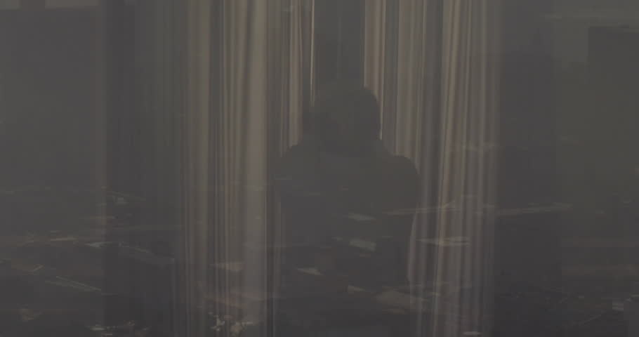 Opening curtains, person welcoming sunlight into bright room with garden view. morning, nature, home, tranquility, relaxation, lifestyle