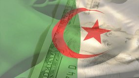 Algerian flag overlaying US dollar bills, symbolizing economic relations animation. Currency, finance, economy, international, trade, partnership - Powered by Shutterstock - Get 15% off with code: PIKWIZARD15