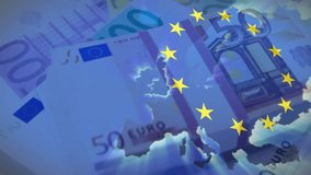 European Union stars forming animation over euro banknotes and Europe map. Finance, currency, banking, economy, trade, investment - Powered by Shutterstock - Get 15% off with code: PIKWIZARD15