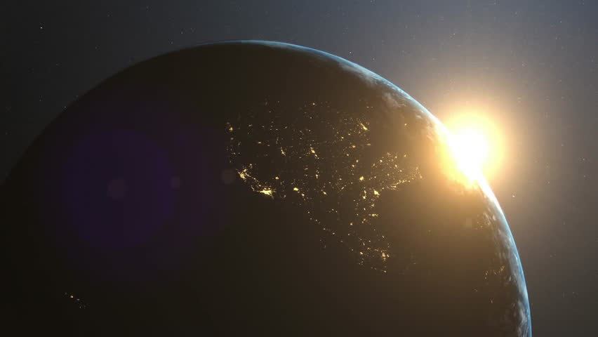 Animation of Earth with data charts overlaying continents in space view. Global, analytics, data visualization, geography, cosmos, technology
