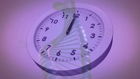 DNA strand and clock face symbolizing genetic research and time in animation. Genetics, molecular, biology, innovation, science, analysis - Powered by Shutterstock - Get 15% off with code: PIKWIZARD15