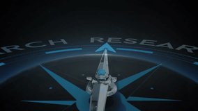 Animation of compass needle pointing to research with digital globe in background. Navigation, direction, exploration, discovery, innovation, information - Powered by Shutterstock - Get 15% off with code: PIKWIZARD15