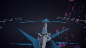 Compass needle pointing towards NEWS with animation of network connections in background. Navigation, direction, technology, digital, guidance - Powered by Shutterstock - Get 15% off with code: PIKWIZARD15