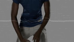 American football player in blue jersey with digital data animation overlay. Athlete, sports, technology, analytics, performance, competition - Powered by Shutterstock - Get 15% off with code: PIKWIZARD15