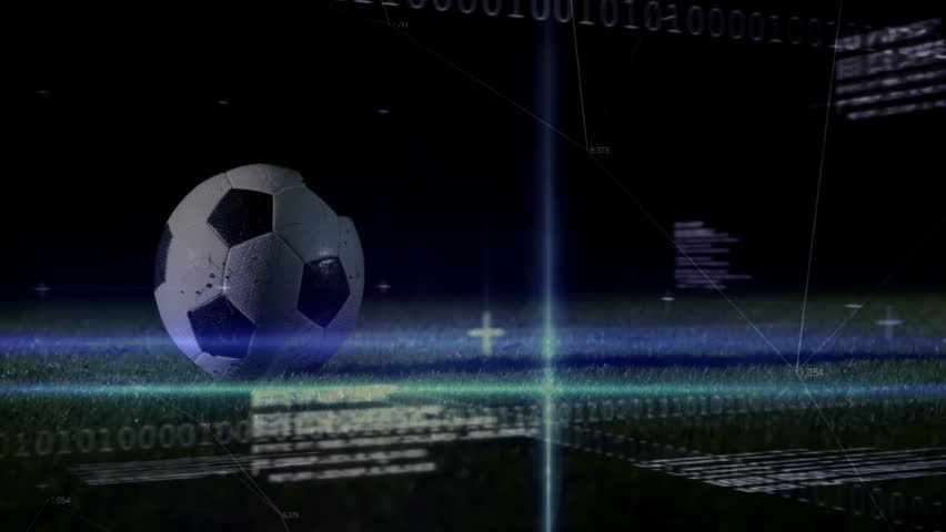 Animation of soccer ball with digital data and binary code on field background. innovation, technology, coding, sports, virtual, futuristic - Powered by Shutterstock - Get 15% off with code: PIKWIZARD15