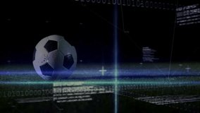 Animation of soccer ball with digital data and binary code on field background. innovation, technology, coding, sports, virtual, futuristic - Powered by Shutterstock - Get 15% off with code: PIKWIZARD15