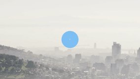 Animation of music and connectivity icons floating over cityscape with network lines. Technology, communication, networking, digital, urban, infrastructure - Powered by Shutterstock - Get 15% off with code: PIKWIZARD15