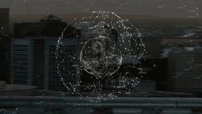 Network of connections and data processing animation over cityscape background. Technology, digital, communication, futuristic, urban, skyline - Powered by Shutterstock - Get 15% off with code: PIKWIZARD15