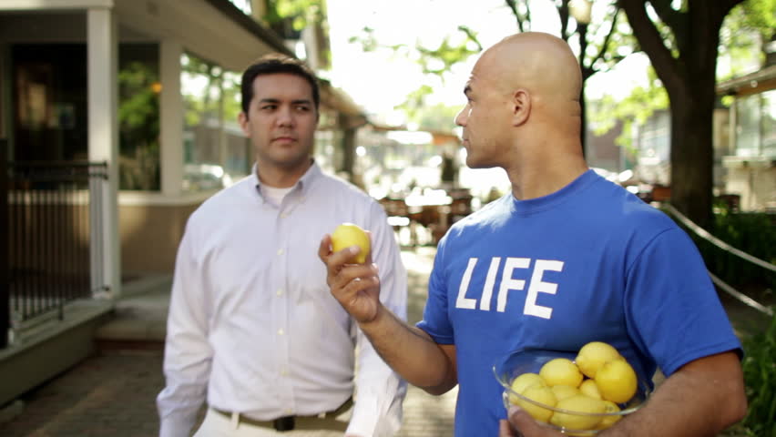Man on the street takes all of Life's lemons.