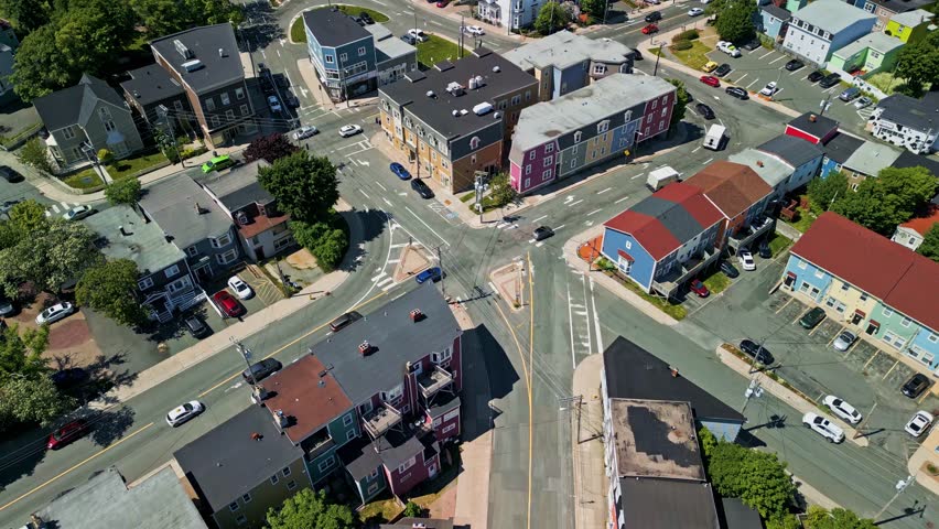 Rawlins Cross in St john's Newfoundland. Colourful houses with roads coming from all angles.