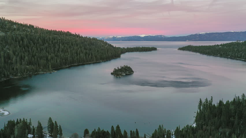 Time Lapse Of Emerald Bay in Lake Tahoe in At Sunset.