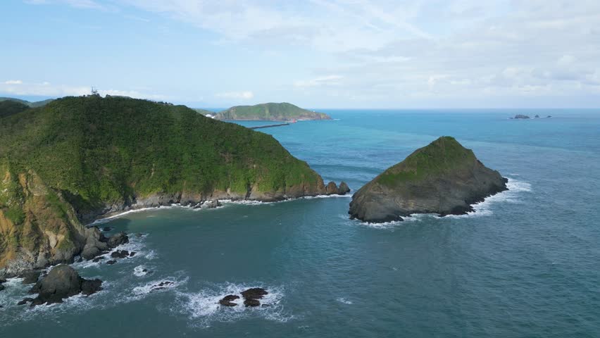 Aerial view of Land tied islands located at Suao township, Yilan county, Taiwan