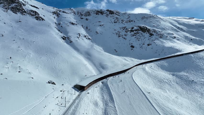 Swiss beauty, a rack railway going to Gornergrat train station under breathtaking Matterhorn,Zermatt, Valais, Switzerland, Europe. A train through Switzerland.