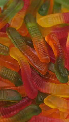 Colorful gummy candy jelly worms, close up