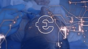 Overlaying animation of Euro symbol and digital network in medical procedure scene. Technology, finance, healthcare, innovation, modern, connection - Powered by Shutterstock - Get 15% off with code: PIKWIZARD15