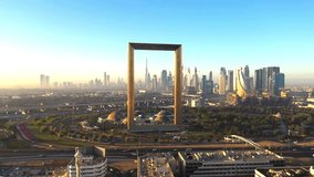 Aerial view of Dubai frame landmark during the sunset, Dubai, U.A.E - Powered by Shutterstock - Get 15% off with code: PIKWIZARD15