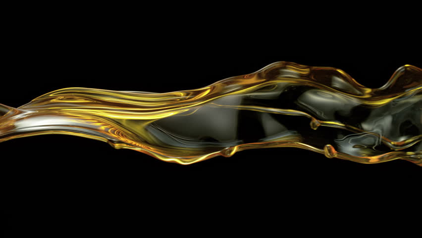 Ultra Slow Motion Golden Oil Splash at 1000fps, Liquid Wave on Black Background