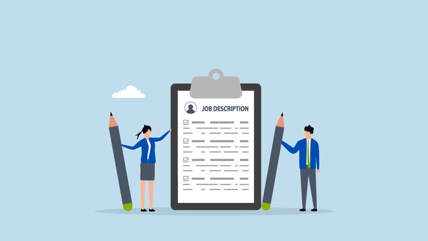 Job description, 4k animation Business professionals creating job description document for employers. 