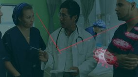 Discussing coronavirus data, healthcare professionals in hospital analyzing graph overlay. analysis, statistics, collaboration, teamwork - Powered by Shutterstock - Get 15% off with code: PIKWIZARD15