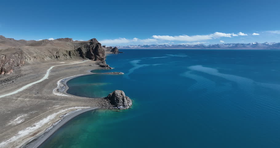 Aerial footage of beautiful lake landscape in tibet,China