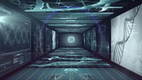 Animation of digital brain hologram with futuristic technology in virtual room. Artificial intelligence, virtual reality, innovation, holographic, cyber, network - Powered by Shutterstock - Get 15% off with code: PIKWIZARD15