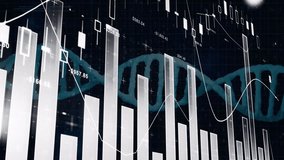 Animation of financial data graphs overlaying DNA strand and binary coding background. Finance, technology, biotechnology, innovation, analysis, futuristic - Powered by Shutterstock - Get 15% off with code: PIKWIZARD15